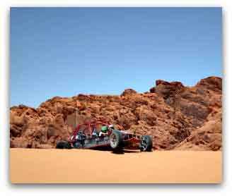 riding a dune buggy in Valley of Fire