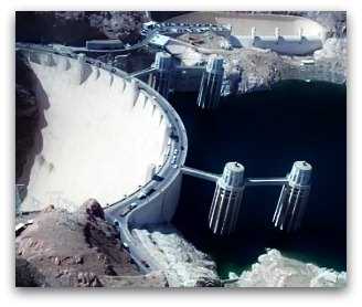 View of the Hoover Dam from helicopter