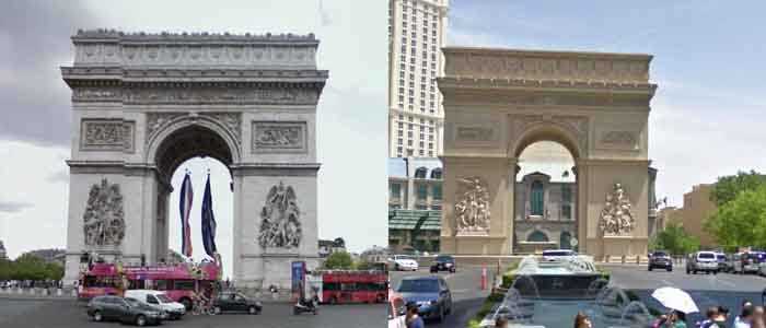 Paris hotel in Las Vegas vs. real Paris - L'Arc de Triomphe