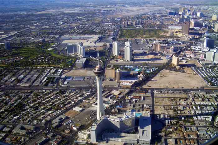 view of Las Vegas Strip from helicopter during the day