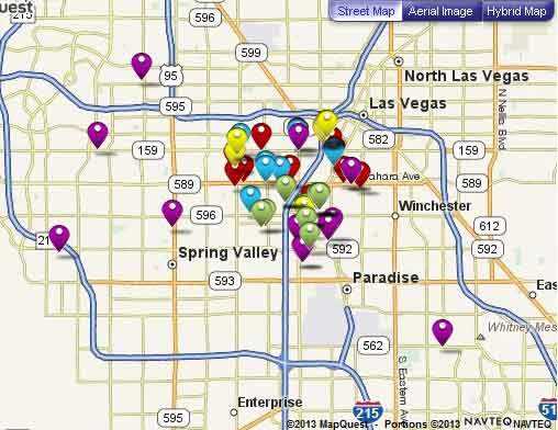 Map of discount restaurants in Las Vegas participating in Entertainment Book program