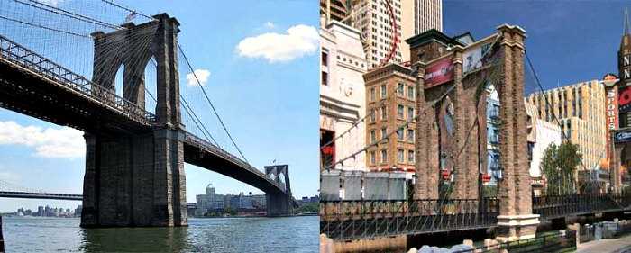 New York New York hotel in Las Vegas vs. NYC - Brooklyn Bridge